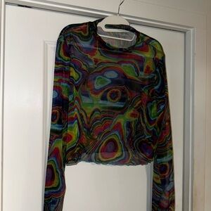 Multicolor Sheer Long Sleeve Top